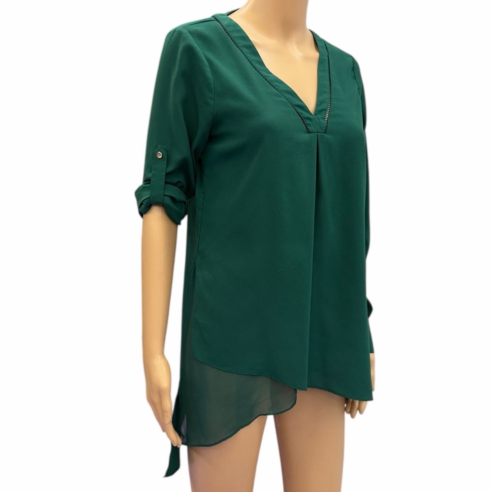 White House Black Market Green High Low Asymmetrical Blouse Womens Size 2